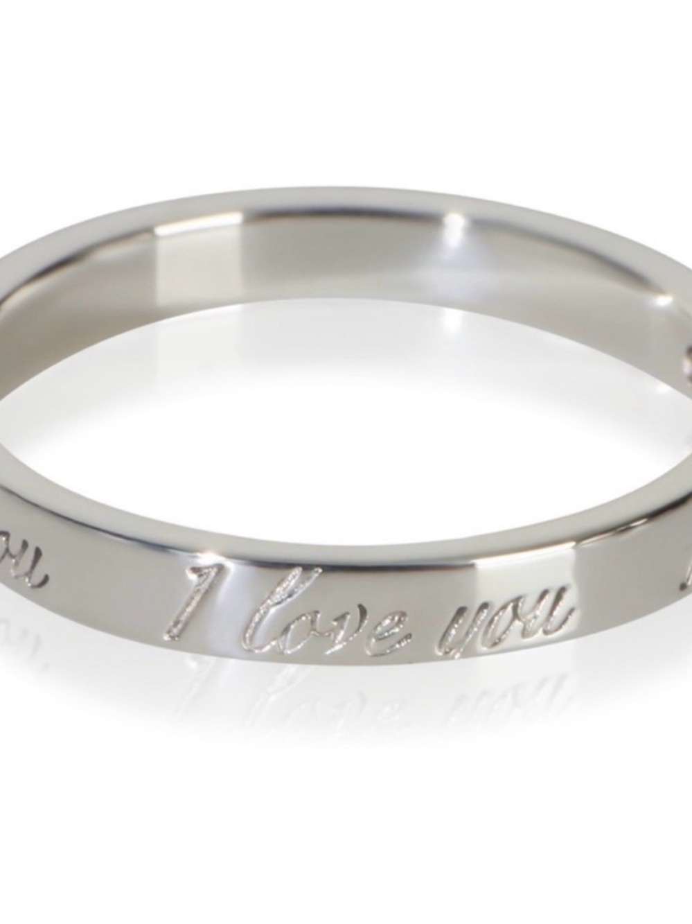 Tiffany & Co. Polished Silver Engraved 'I Love You' Women's Ring